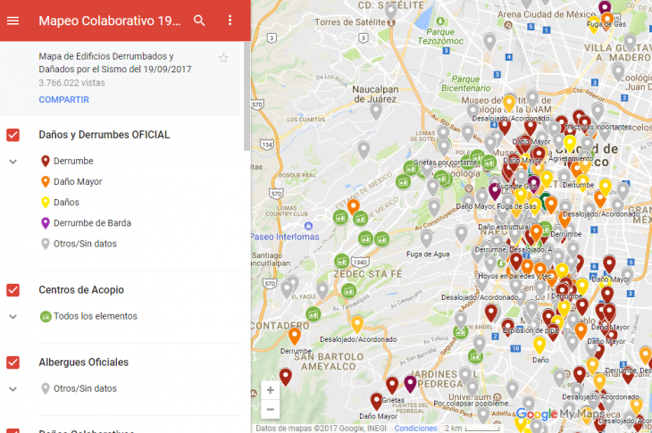 Google Maps ofrece mapa interactivo sobre edificios dañados en la CDMX