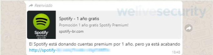 Engaño en WhastApp sobre Spotify Premium gratis
