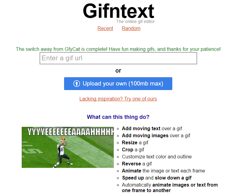 Screenshot de la interfaz de Gifntext