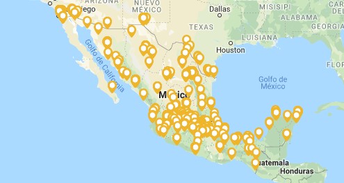 Mapa de ubicaciones de los Centros de Atención de Movistar en México