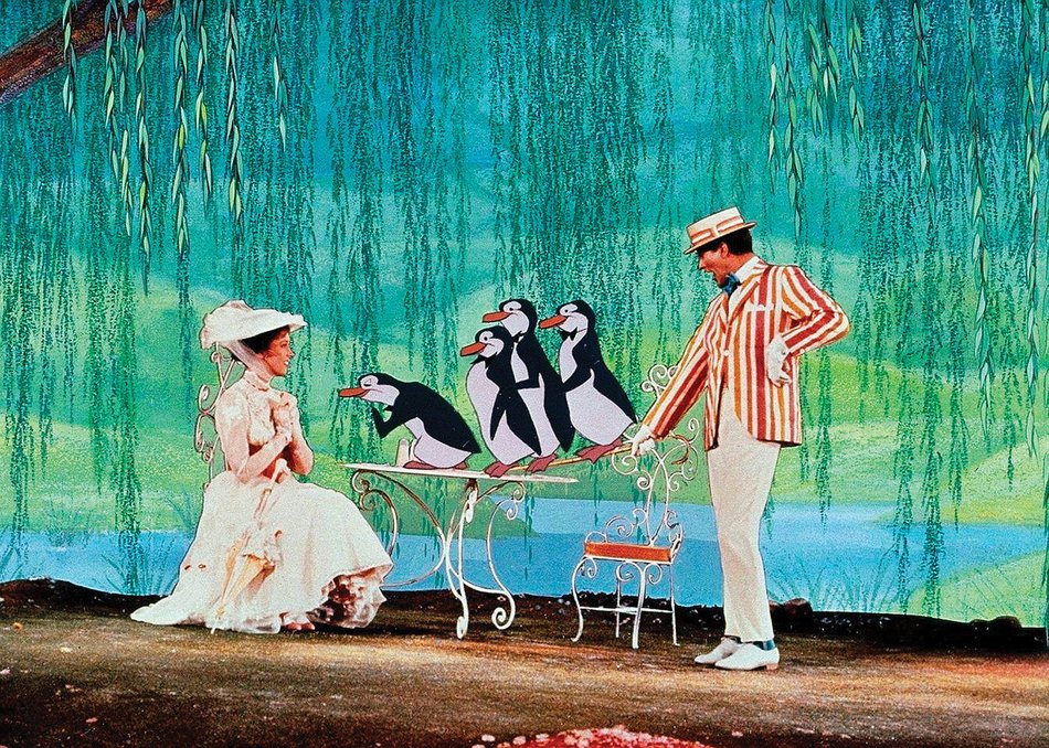 Julie Andrews y Dick van Dyke en Mary Poppins, 1964 