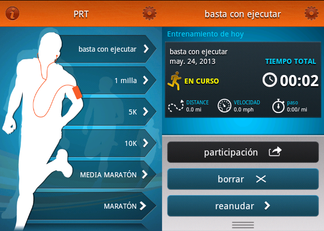 Interfaz de Entrenador Personal para Jogging