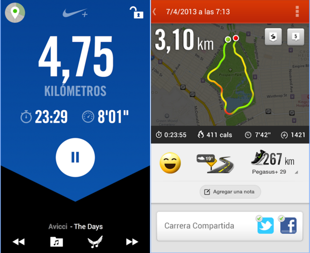 Interfaz de Nike+Running