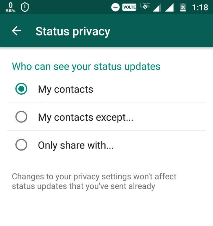 Privacidad en estados de whatsapp