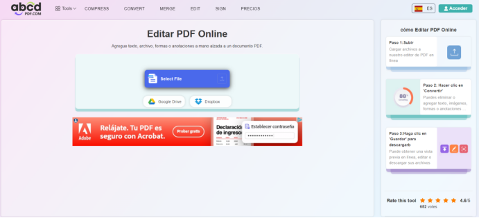Evaluación del editor de PDF en línea