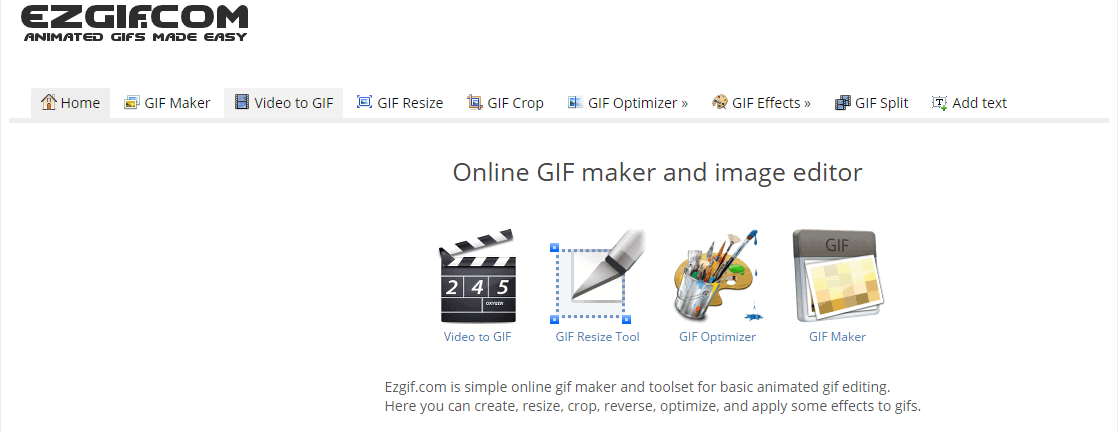Screenshot de la página oficial de ezgif.com
