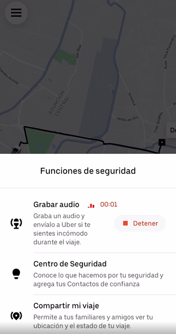 Detener la grabación de un audio en Uber